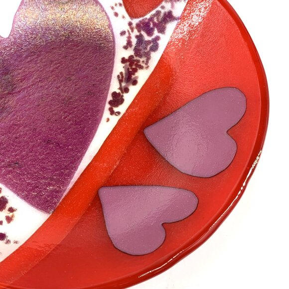 A. Fox Fused Glass Heart Plate Tray 5” Art Glass 1994 Vintage - Picture 3 of 9